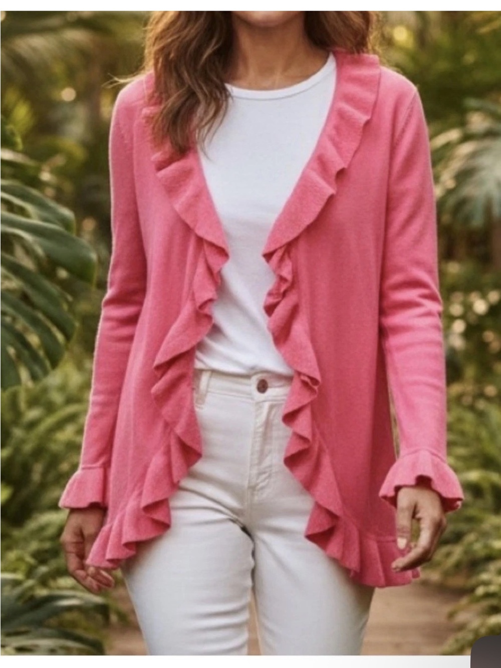 Lilly Pulitzer Kiernan cascading ruffle open-front cardigan L